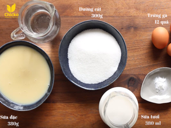 nguyên liệu tương ứng với số lượng bánh