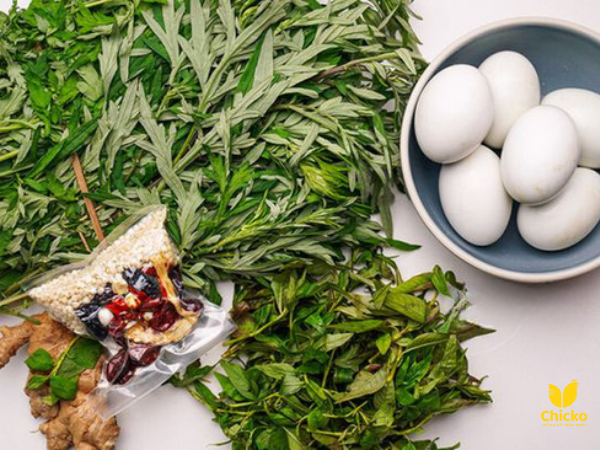 Các nguyên liệu cần thiết khi nấu canh trứng gà ngải cứu